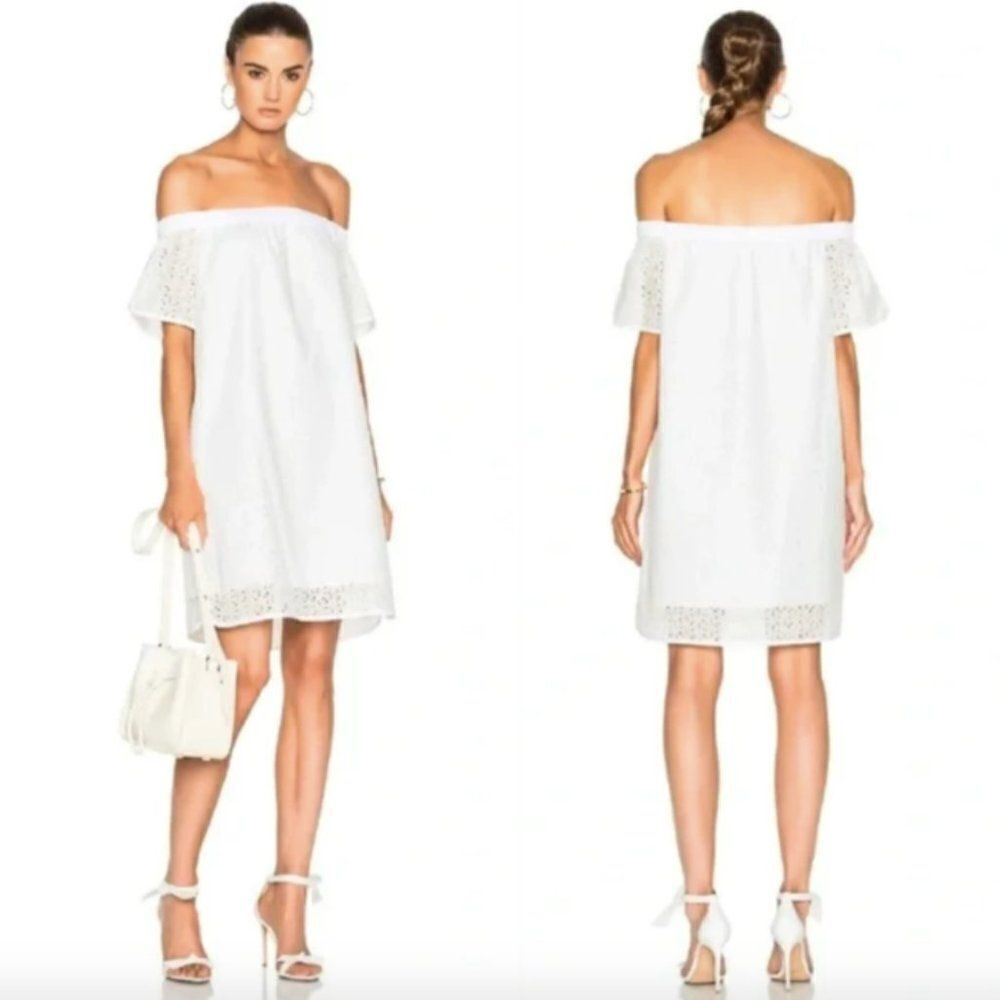 Rag & Bone white lace Flavia off the shoulder flutter sleeve shift mini dress